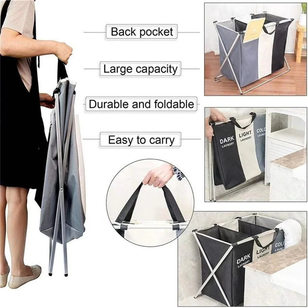 Cesto de Roupa Suja com 3 Divisórias Dobrável – Organizador à Prova d’Água para Banheiro, Grande Capacidade.