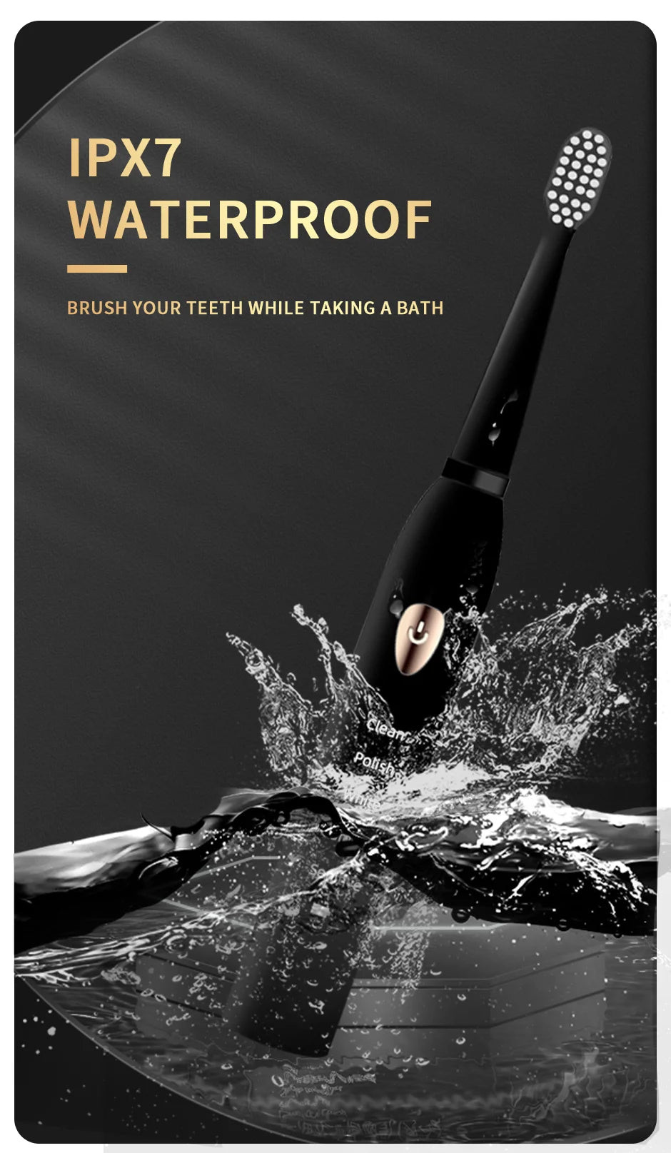 Escova de Dentes Elétrica Sônica – 5 Modos, USB Recarregável, à Prova d’Água (IPX7)