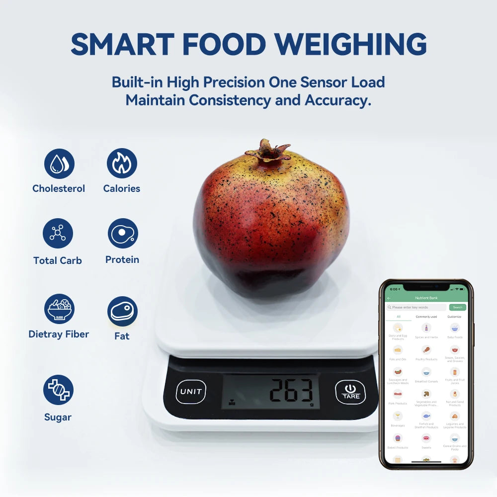 Balança de Cozinha Inteligente 5kg/0,1g/1g – Balança Nutricional Digital para Alimentos com Cálculo de Calorias, Ideal para Cozinhar e Assar, Compatível com App