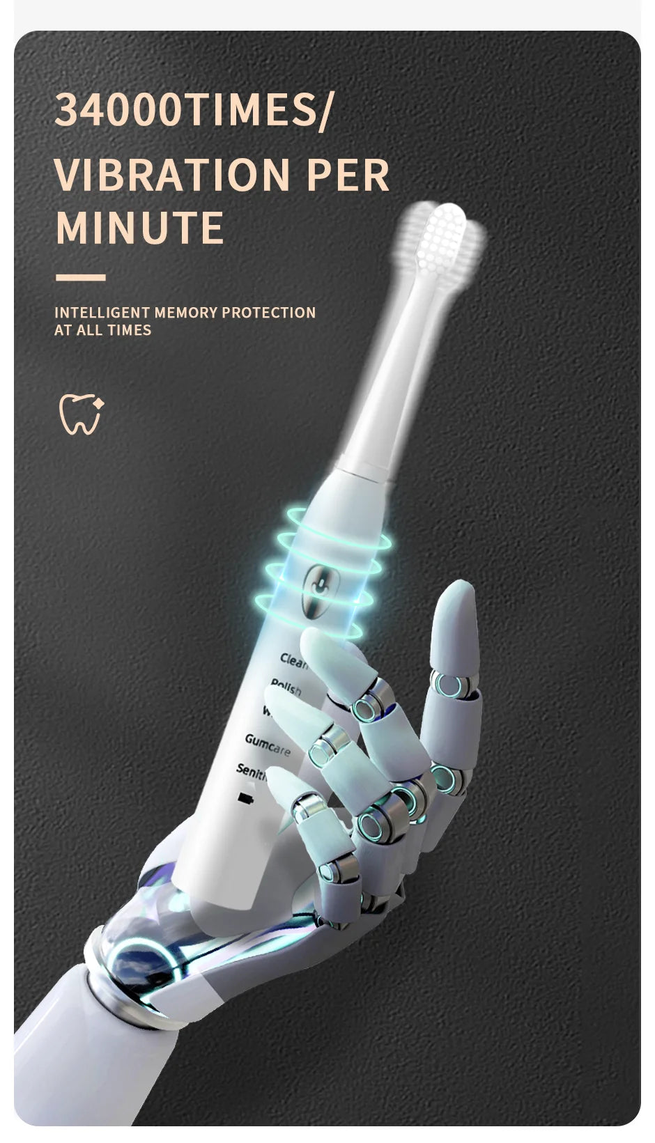 Escova de Dentes Elétrica Sônica – 5 Modos, USB Recarregável, à Prova d’Água (IPX7)