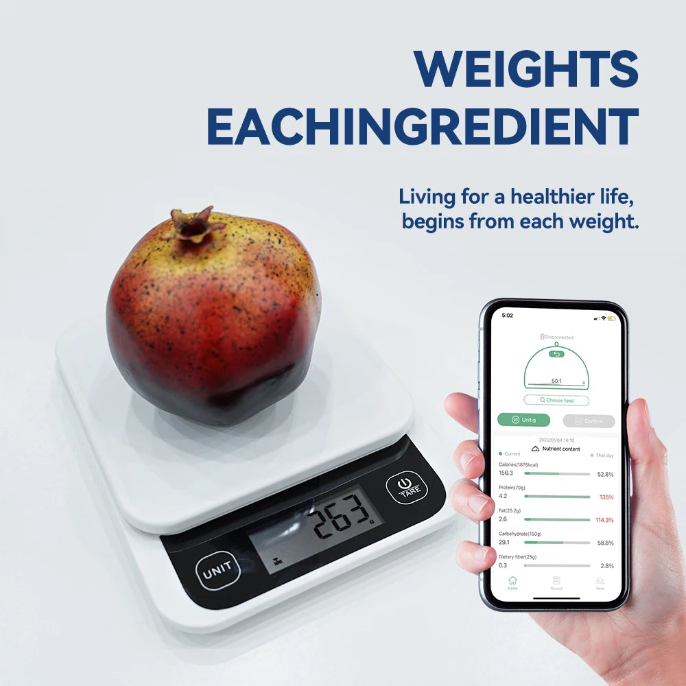 Balança de Cozinha Inteligente 5kg/0,1g/1g – Balança Nutricional Digital para Alimentos com Cálculo de Calorias, Ideal para Cozinhar e Assar, Compatível com App